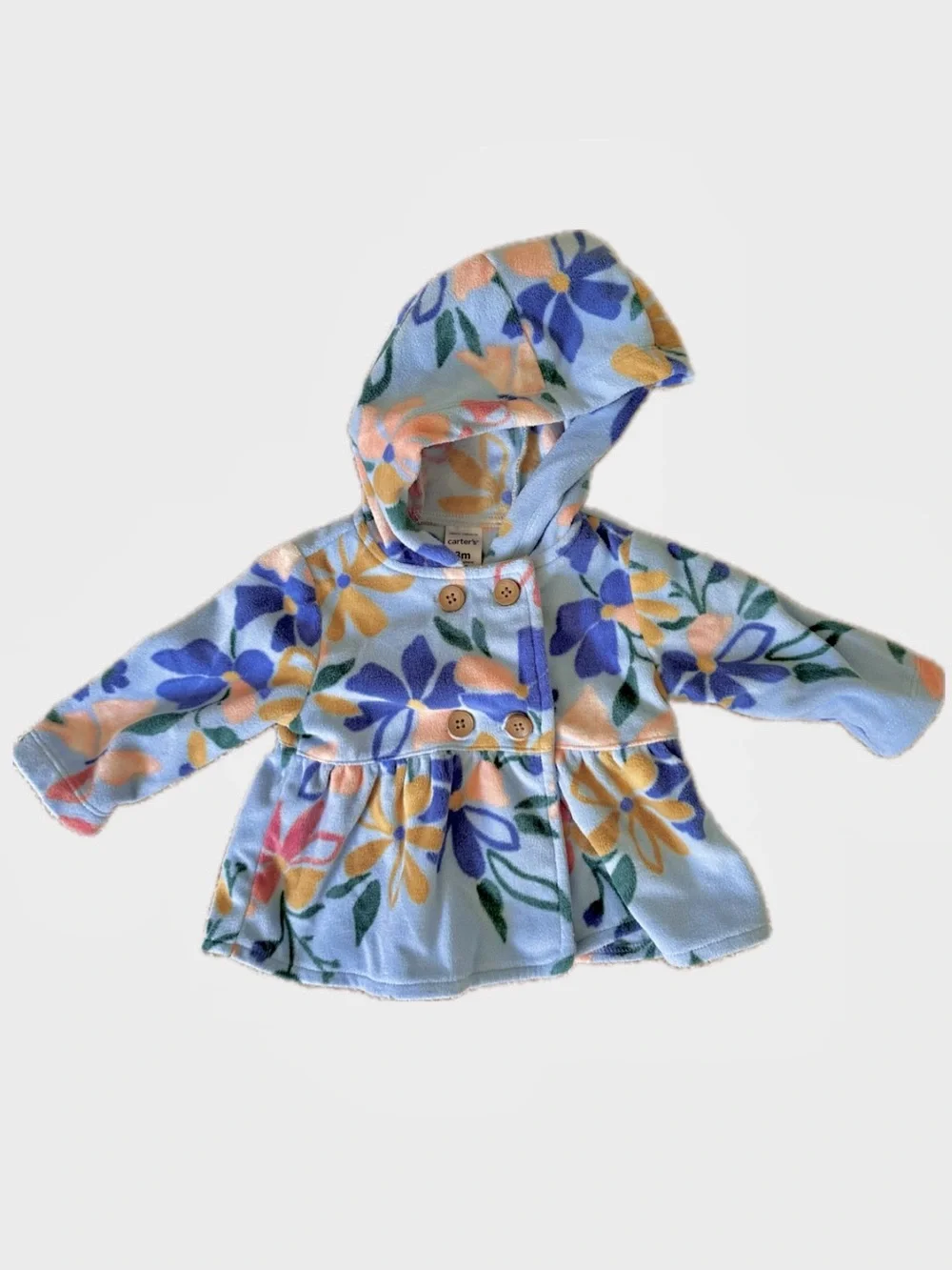 Carter's Floral Hooded Fleece Jacket - Light Blue, Yellow, Purple, Pink Size 3mo